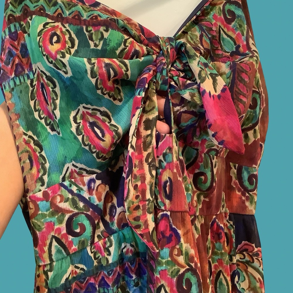 Signature By Robbie Bee Maxi Summer Dress Fairy Boho Floral Print Dress Sz 14
